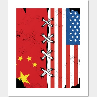 Proud Chinese American Heritage // China & USA Flags Posters and Art